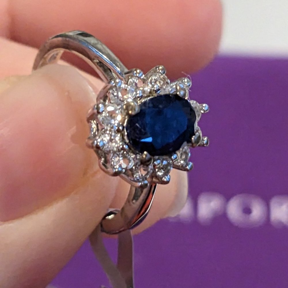 Size 6  1.63ct Blue Sapphire and White Topaz Sterling Silver Ring